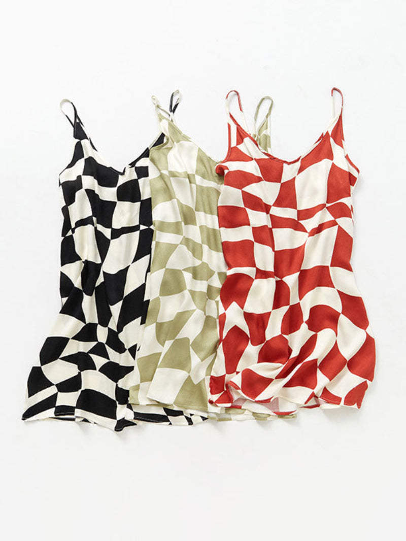 Checkerboard Print Cotton Cami Nightdress