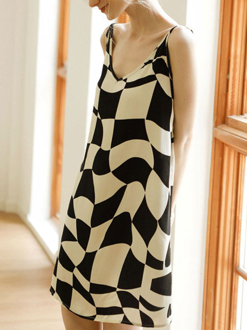 Checkerboard Print Cotton Cami Nightdress