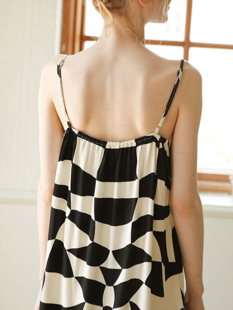 Checkerboard Print Cotton Cami Nightdress