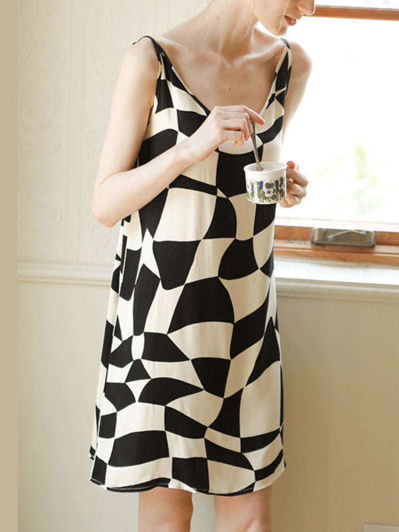 Checkerboard Print Cotton Cami Nightdress