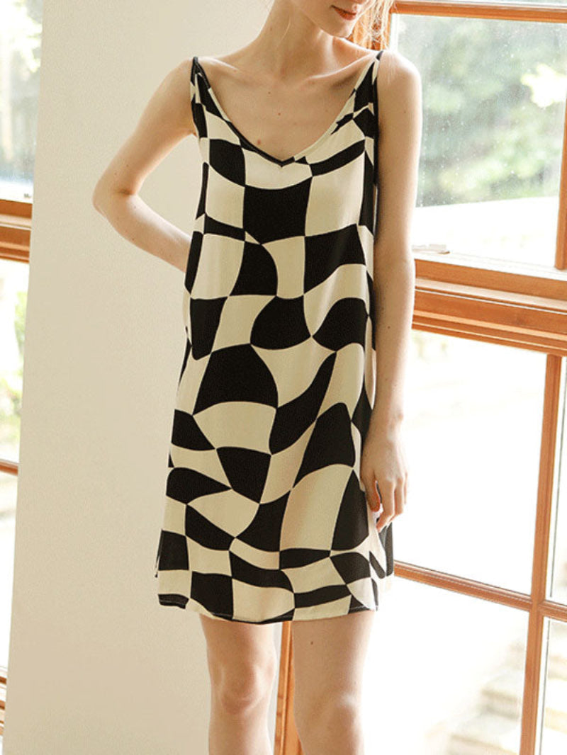 Checkerboard Print Cotton Cami Nightdress