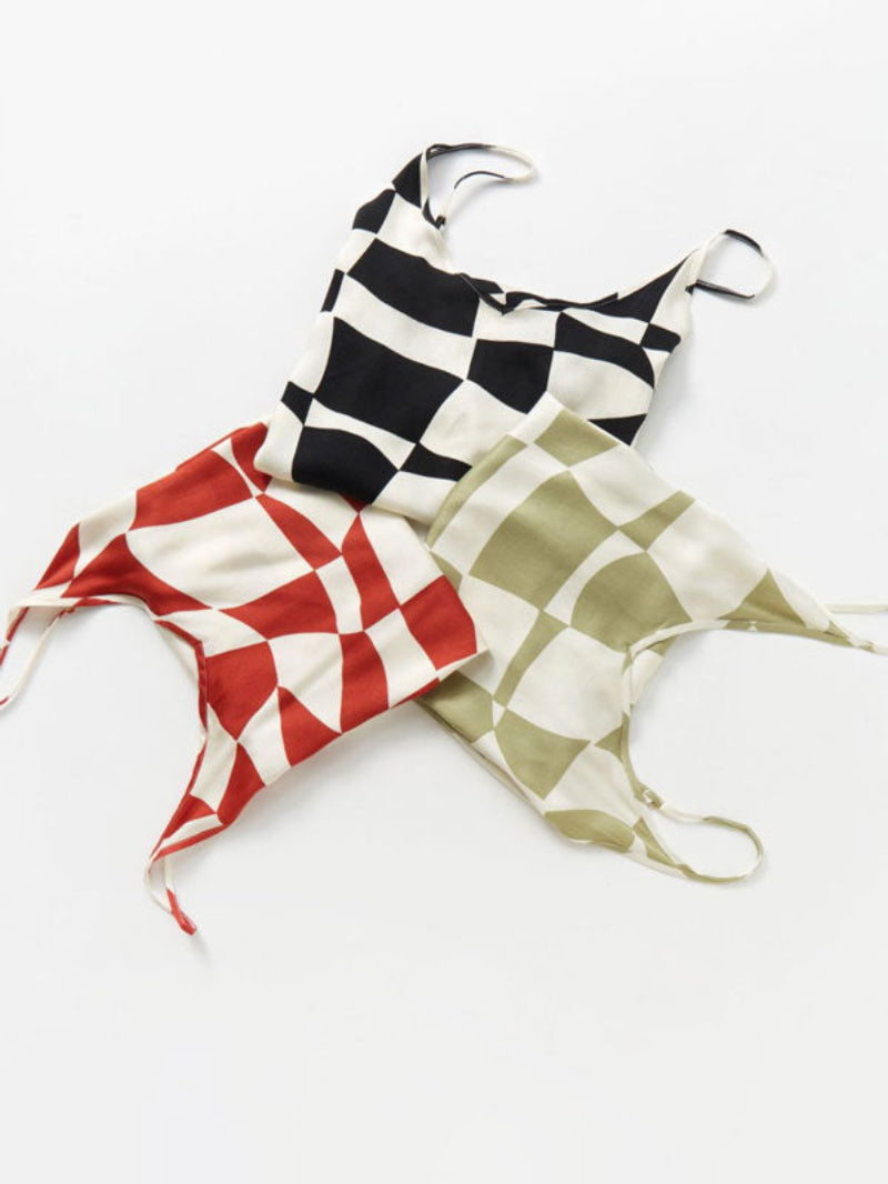 Checkerboard Print Cotton Cami Nightdress