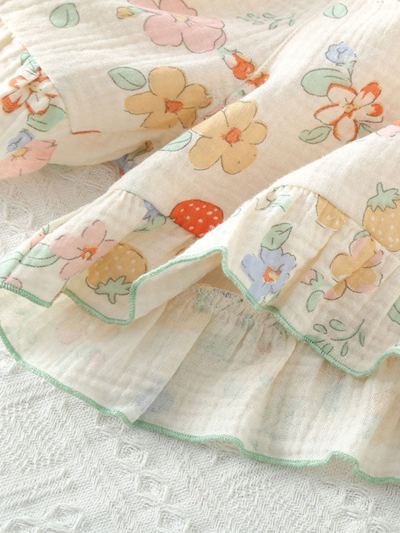 Floral Ruffle Trim Sleeveless Pajama Set
