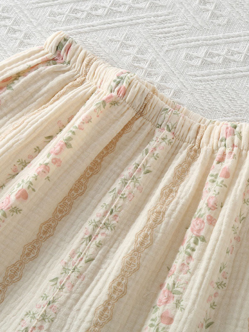 Lace Trim Floral Short Sleeve Pajamas