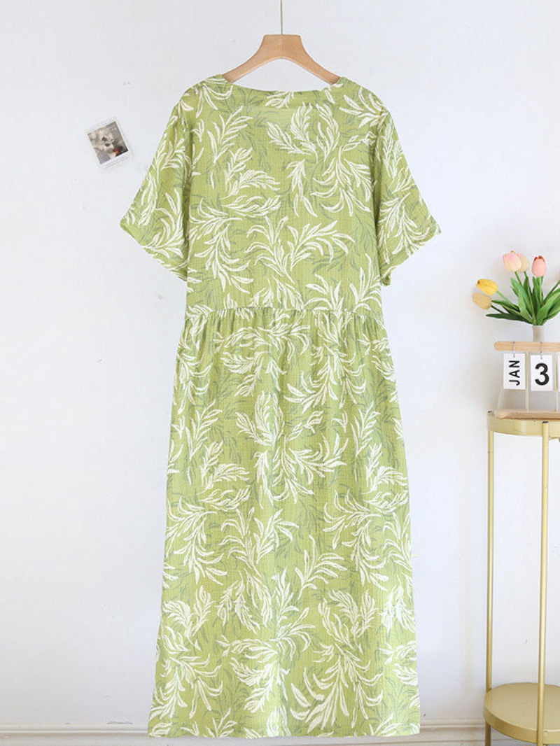 Leaf Print Short Sleeve Nightdress