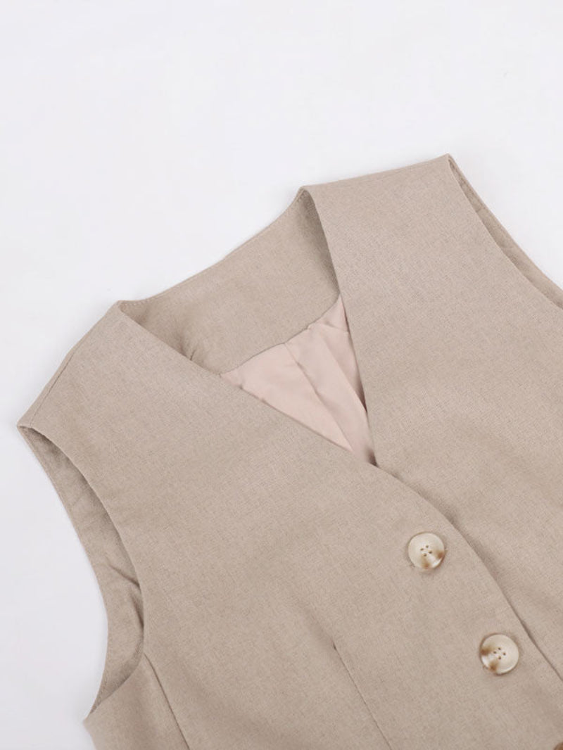Linen Sleeveless Vest Long Pant Set