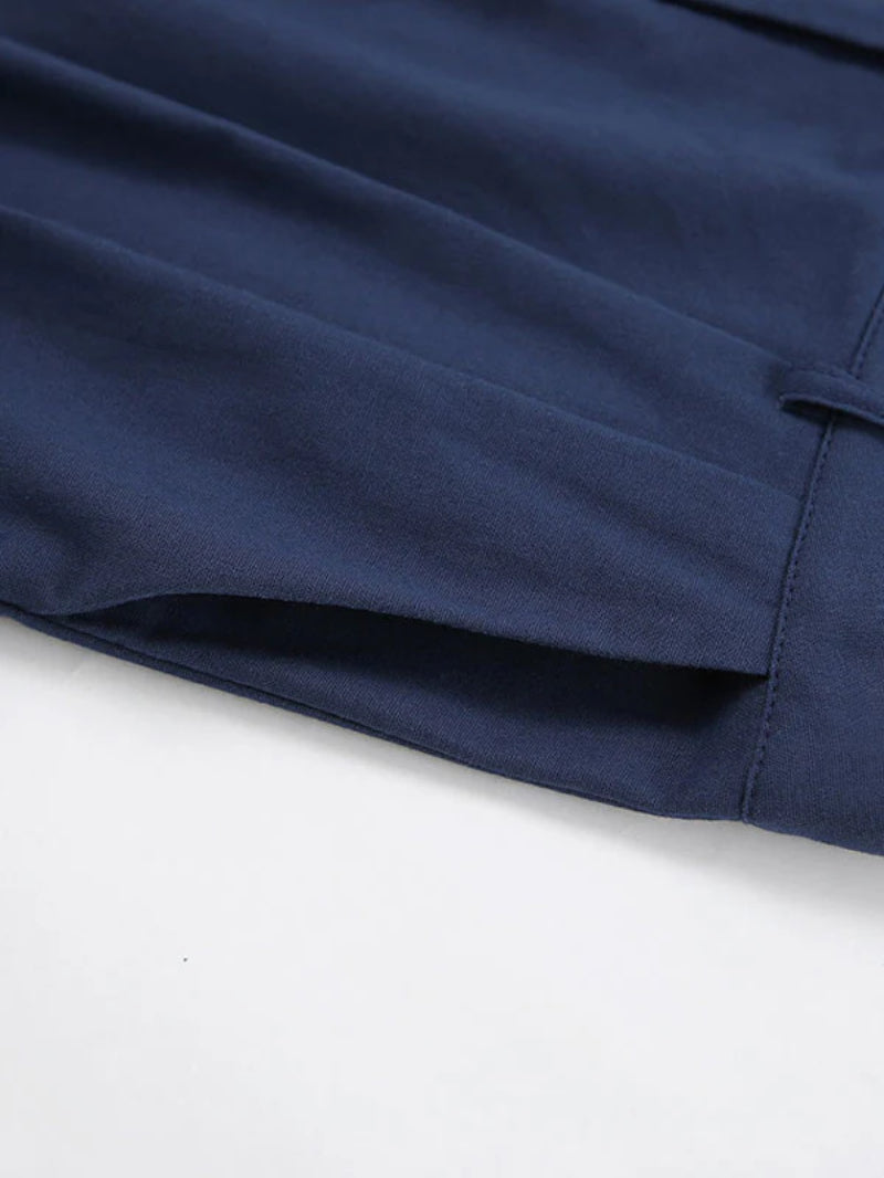 Navy Blue Casual Tailored Pockets Shorts Set