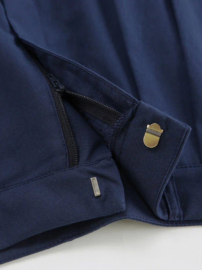 Navy Blue Casual Tailored Pockets Shorts Set