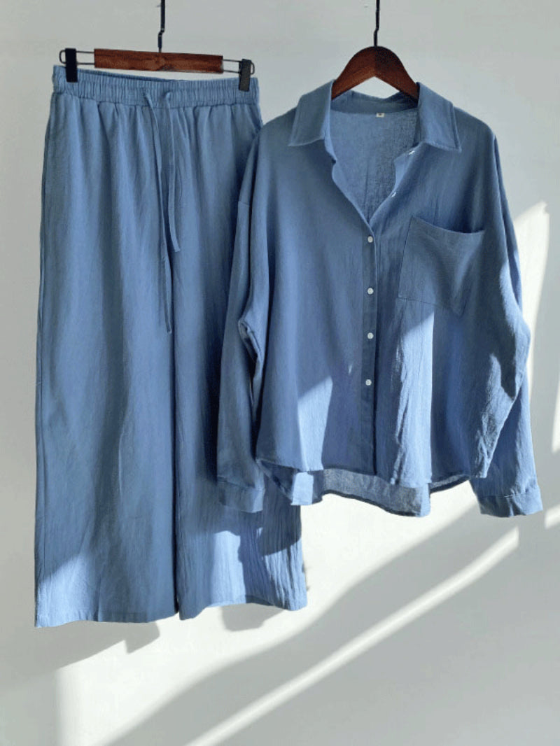 Plus Size Cotton Linen Shirt Long Pants Sets