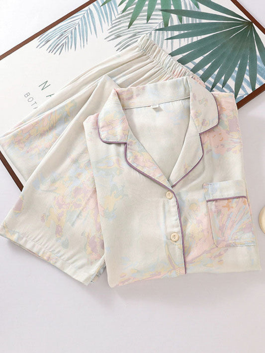 Printed Button Down Long Sleeve Pajama Set