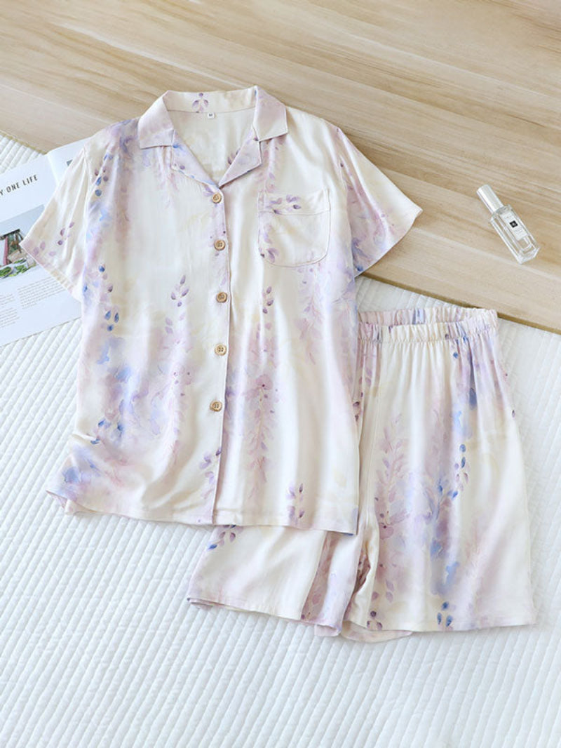 Printed Short Sleeve Women Pajama Set