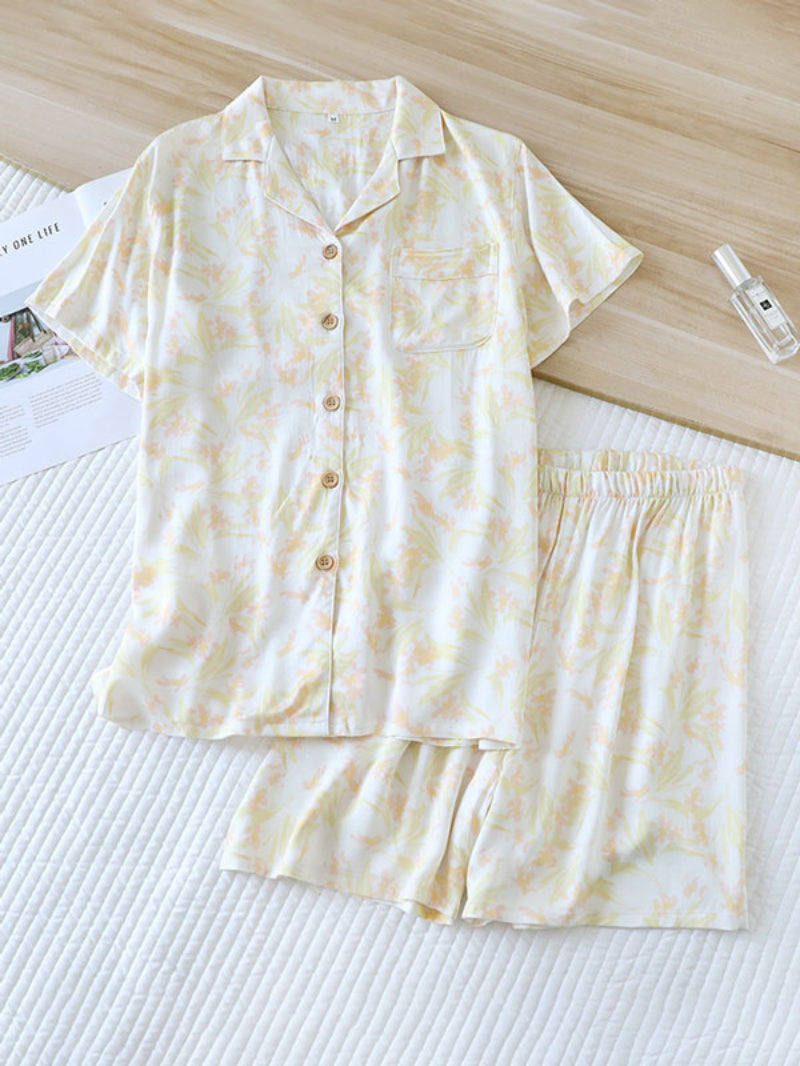 Printed Short Sleeve Women Pajama Set