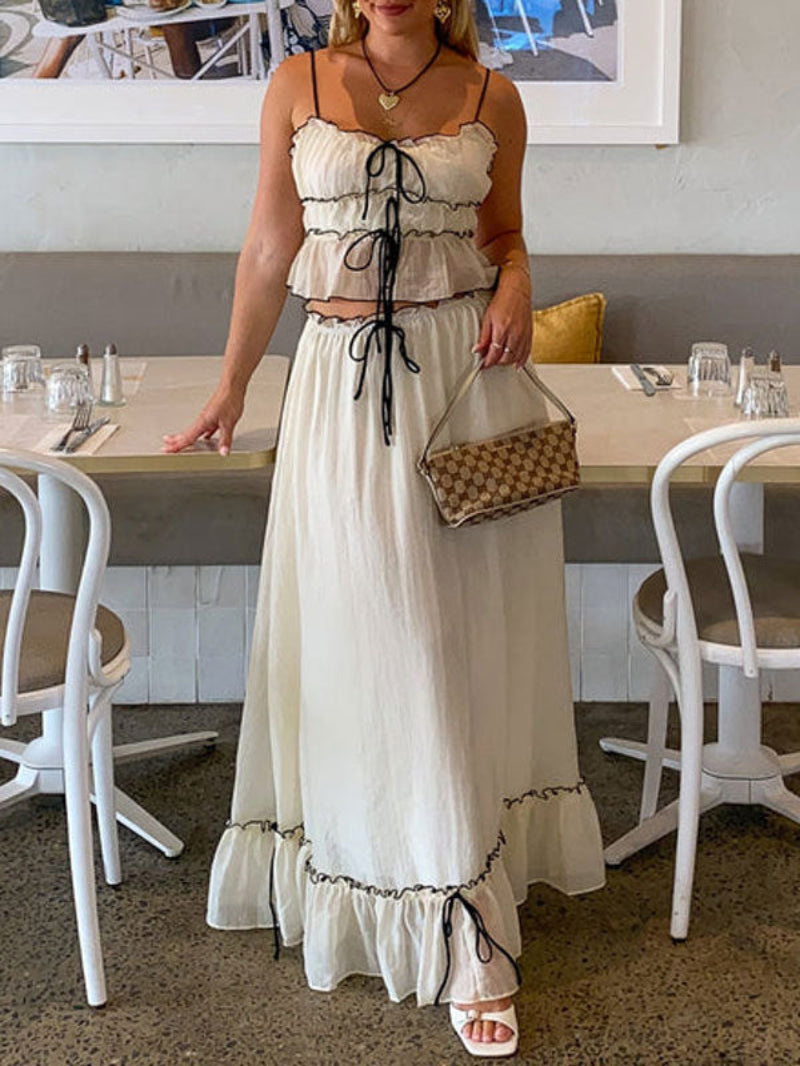 Ruched Crop Top Maxi Skirt Two Piece Set
