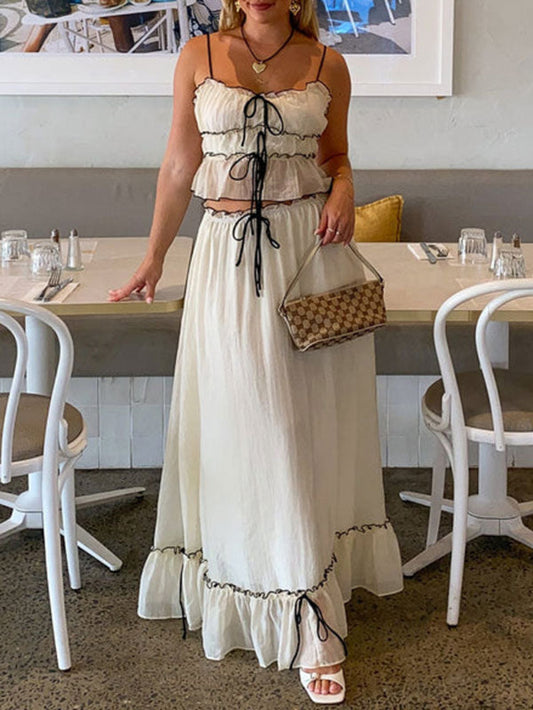 Ruched Crop Top Maxi Skirt Two Piece Set