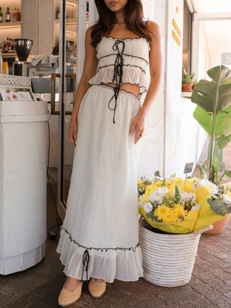 Ruched Crop Top Maxi Skirt Two Piece Set
