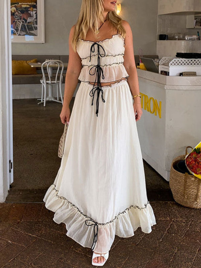 Ruched Crop Top Maxi Skirt Two Piece Set