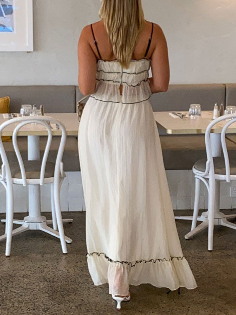 Ruched Crop Top Maxi Skirt Two Piece Set