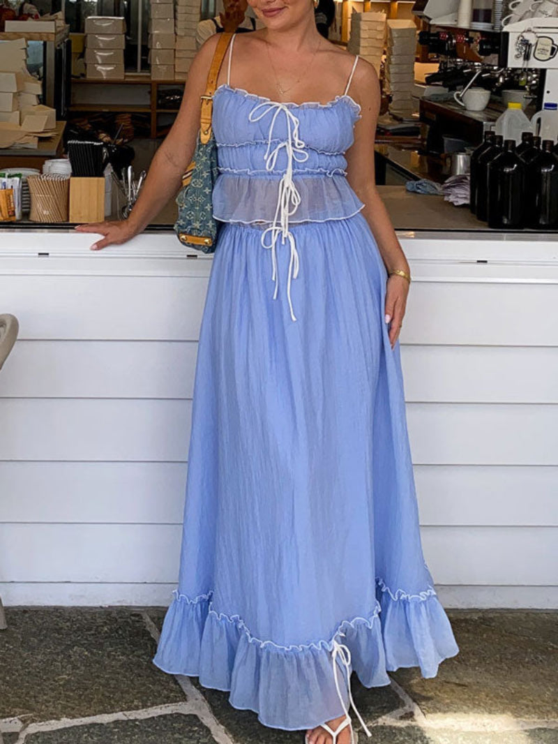 Ruched Crop Top Maxi Skirt Two Piece Set