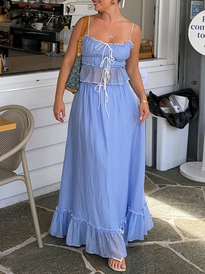 Ruched Crop Top Maxi Skirt Two Piece Set