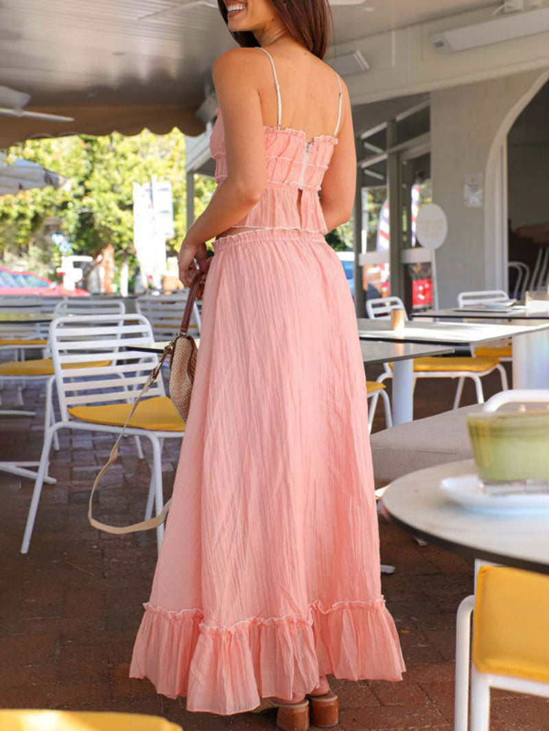 Ruched Crop Top Maxi Skirt Two Piece Set