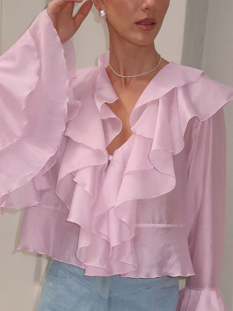 Ruffle Long Sleeve Pink Shirt