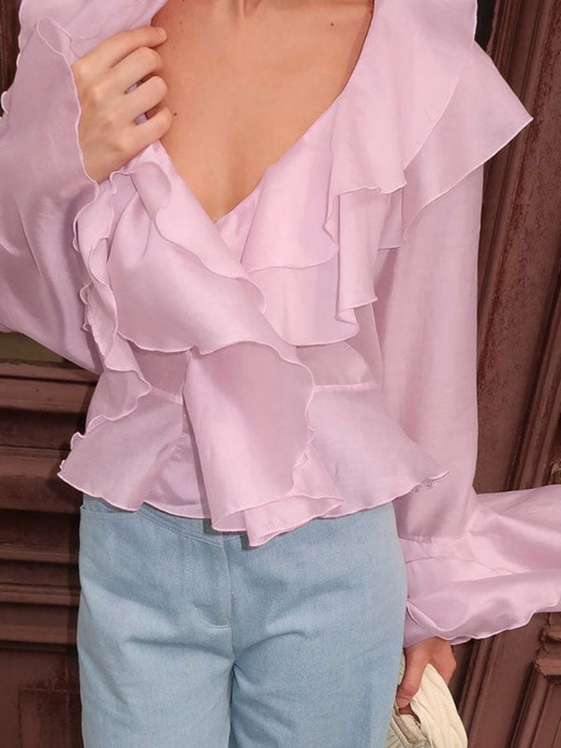 Ruffle Long Sleeve Pink Shirt