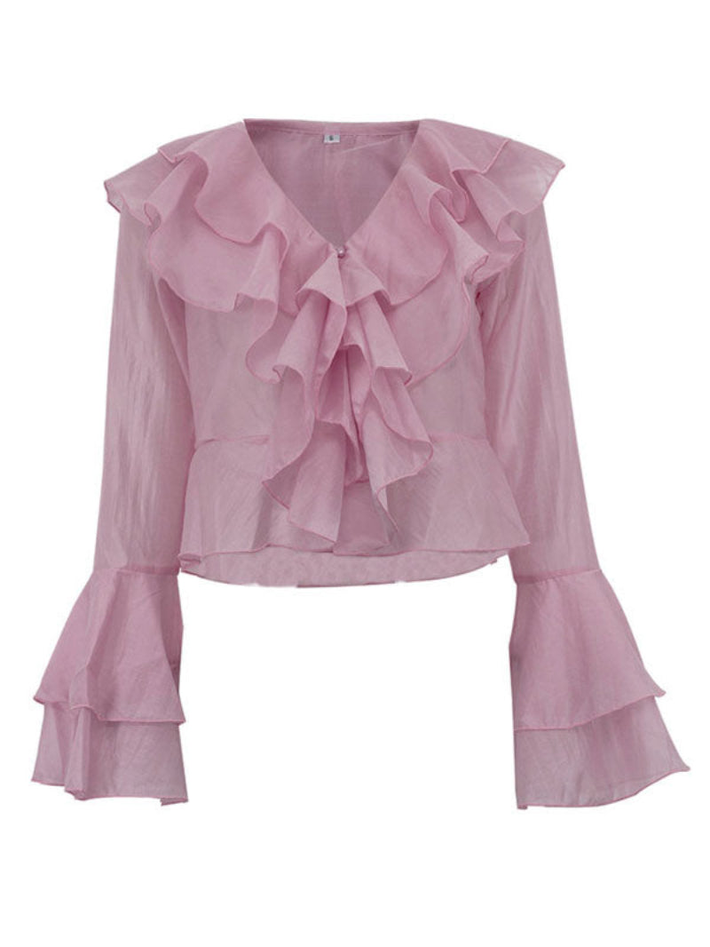 Ruffle Long Sleeve Pink Shirt