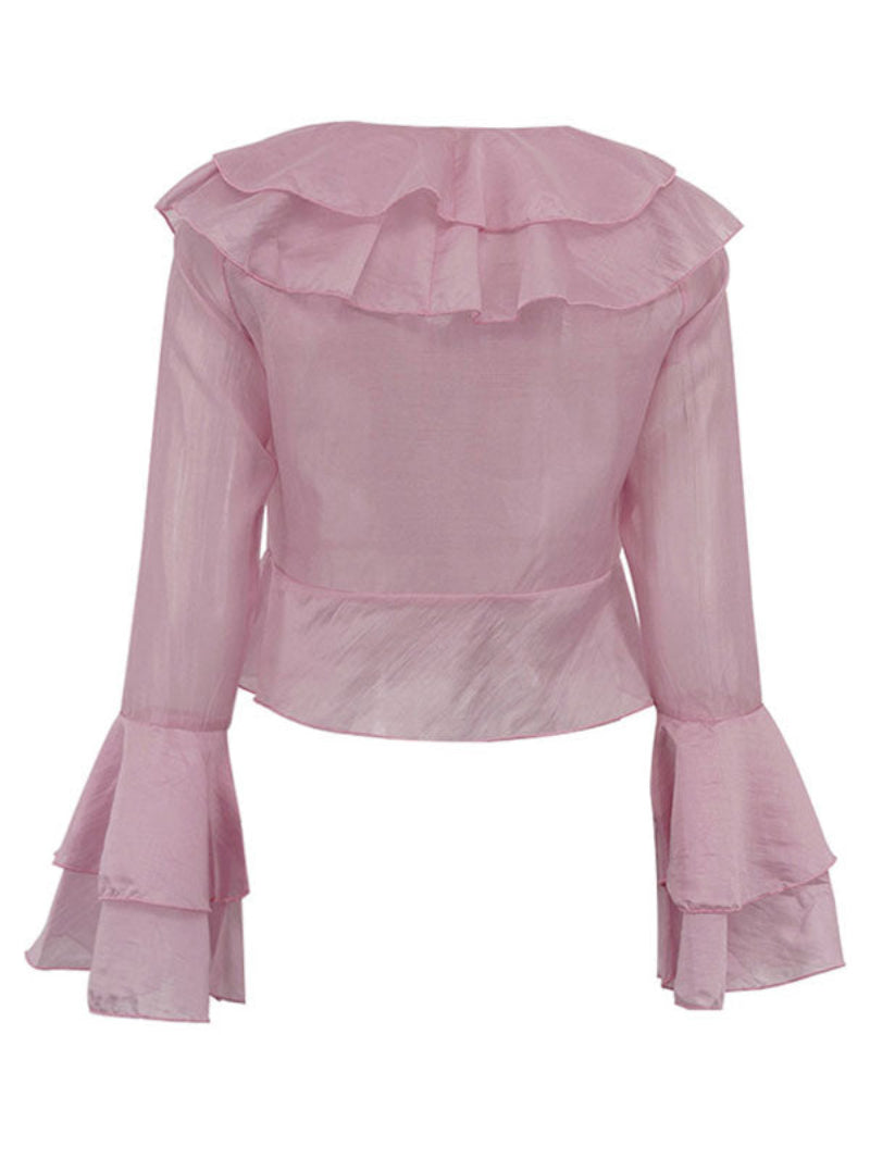 Ruffle Long Sleeve Pink Shirt