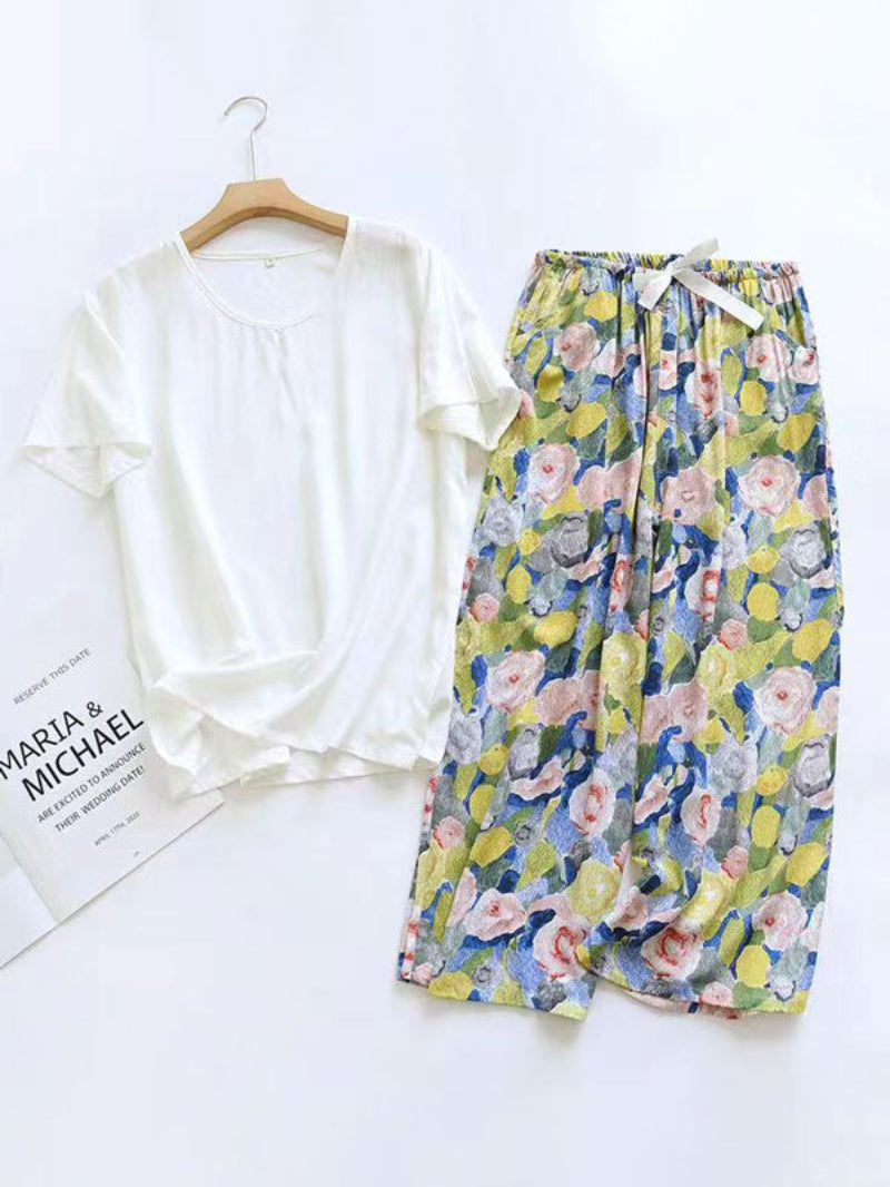 Short Sleeve Shirt Printed Pants Pajama Set