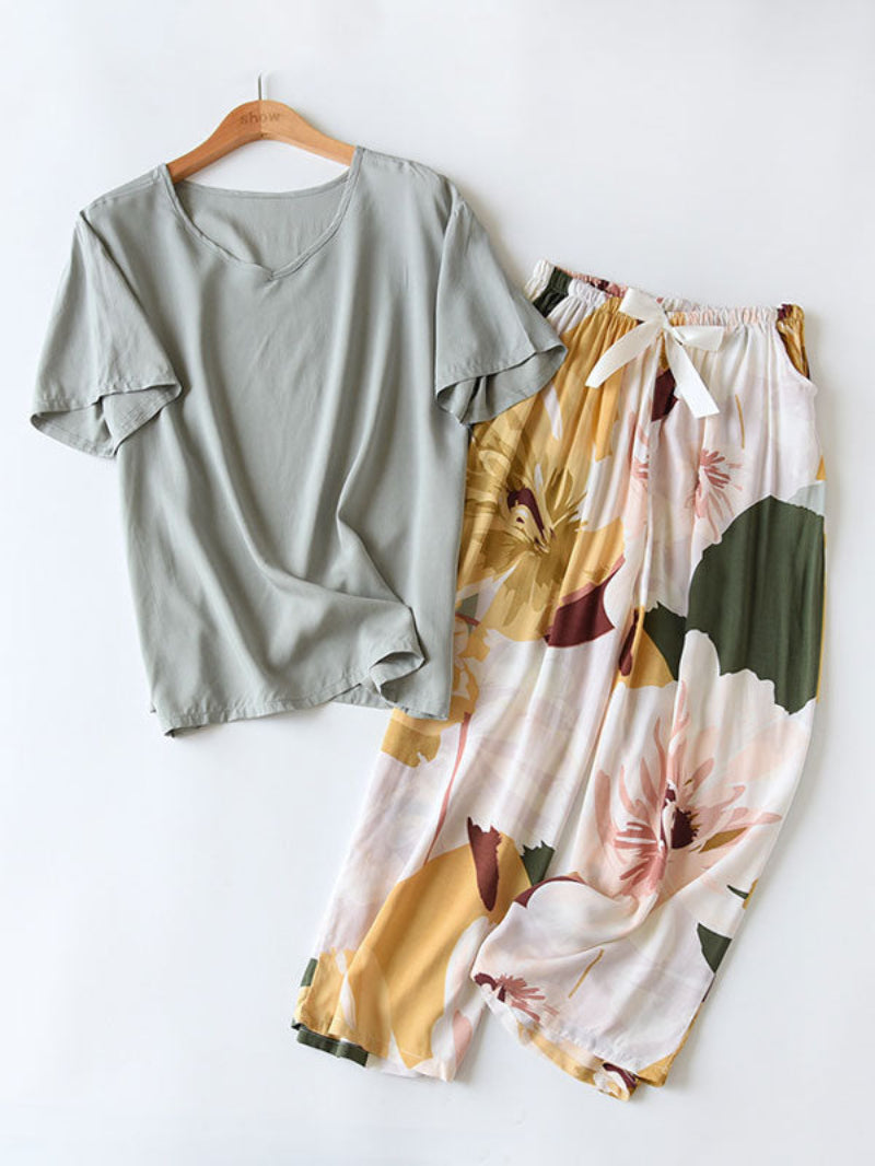 Short Sleeve Shirt Printed Pants Pajama Set