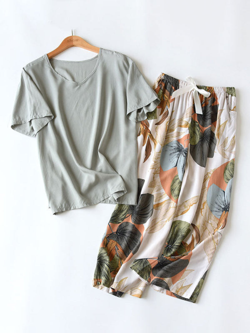 Short Sleeve Shirt Printed Pants Pajama Set