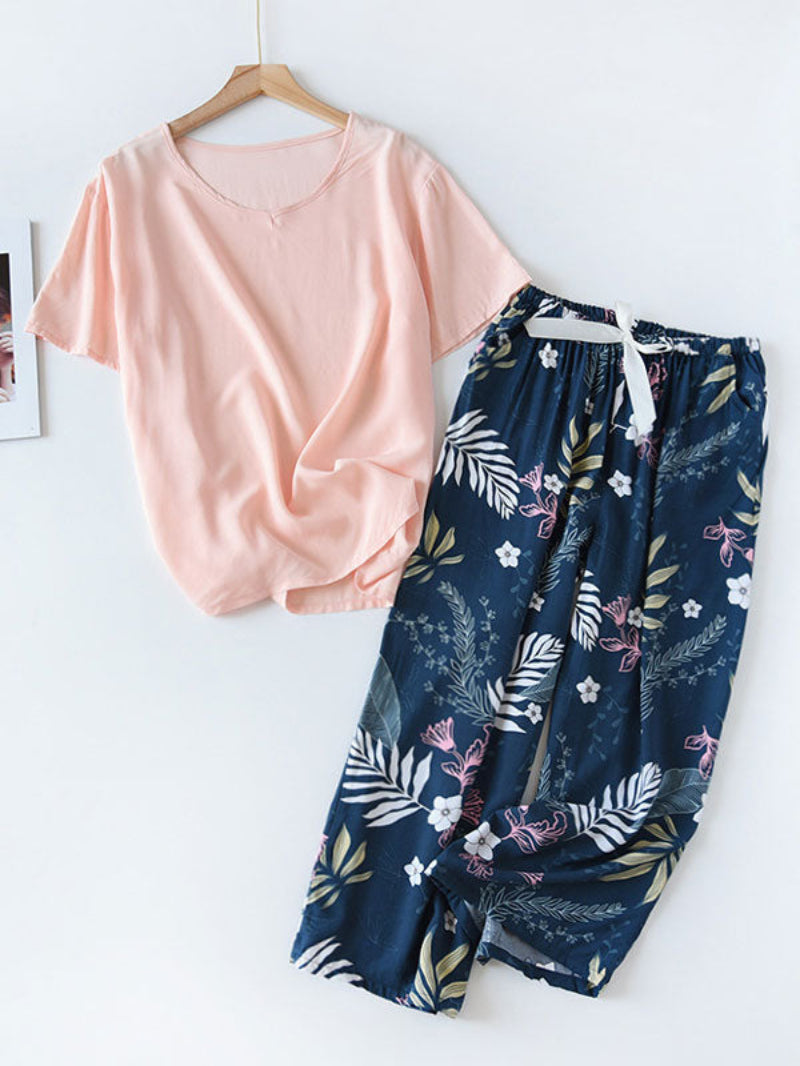 Short Sleeve Shirt Printed Pants Pajama Set