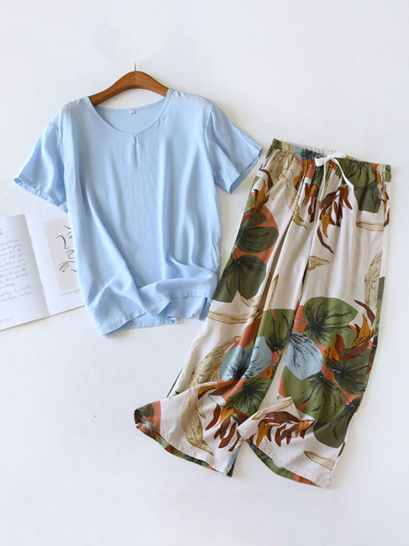 Short Sleeve Shirt Printed Pants Pajama Set