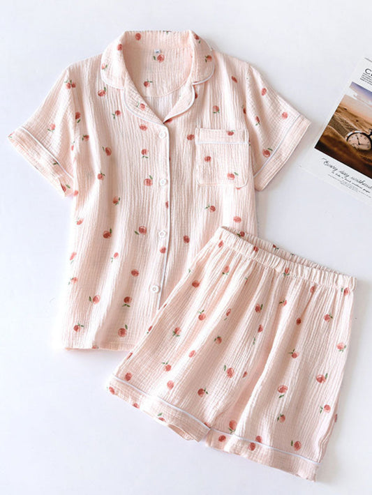 Small Peach Printed Cotton Pajama Set