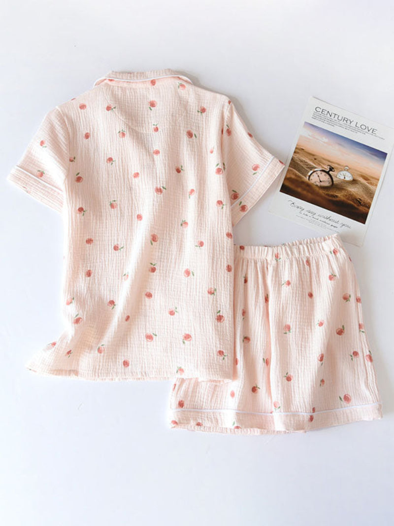 Small Peach Printed Cotton Pajama Set