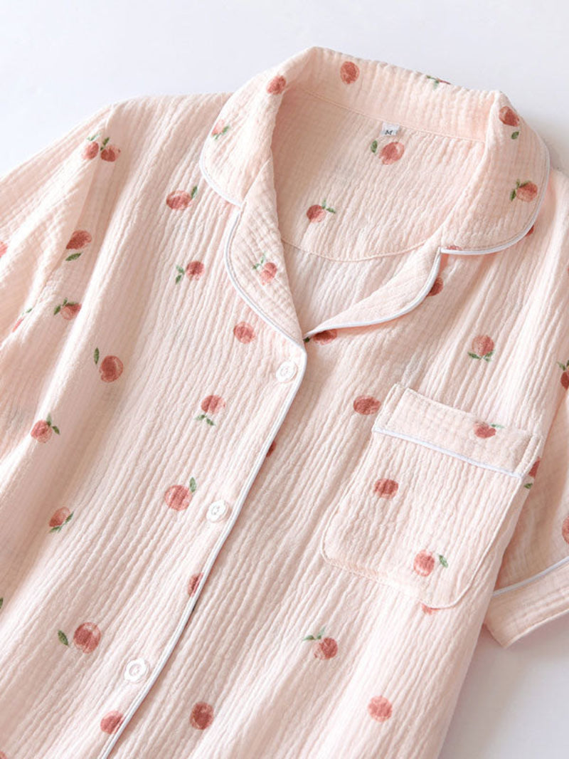 Small Peach Printed Cotton Pajama Set