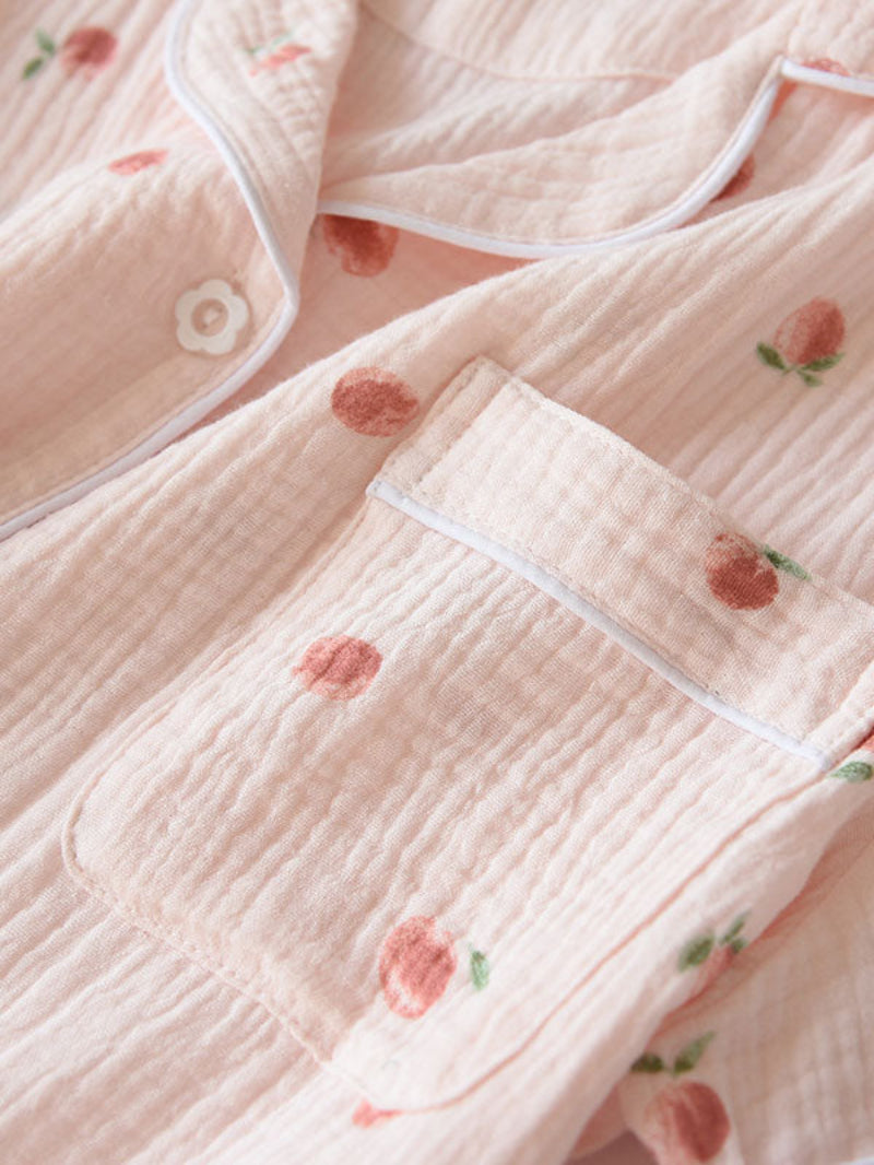 Small Peach Printed Cotton Pajama Set