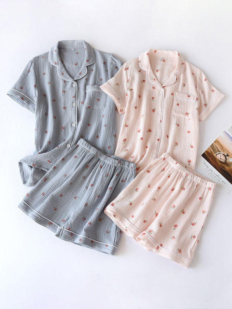 Small Peach Printed Cotton Pajama Set