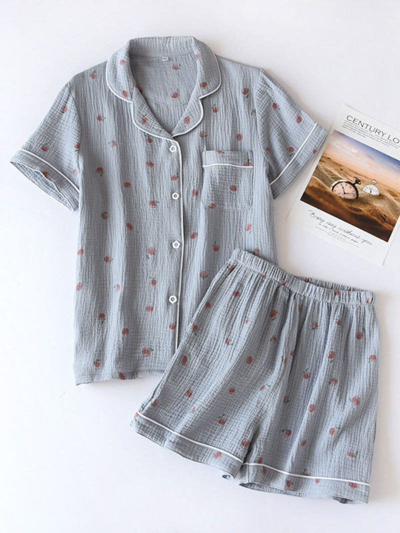 Small Peach Printed Cotton Pajama Set