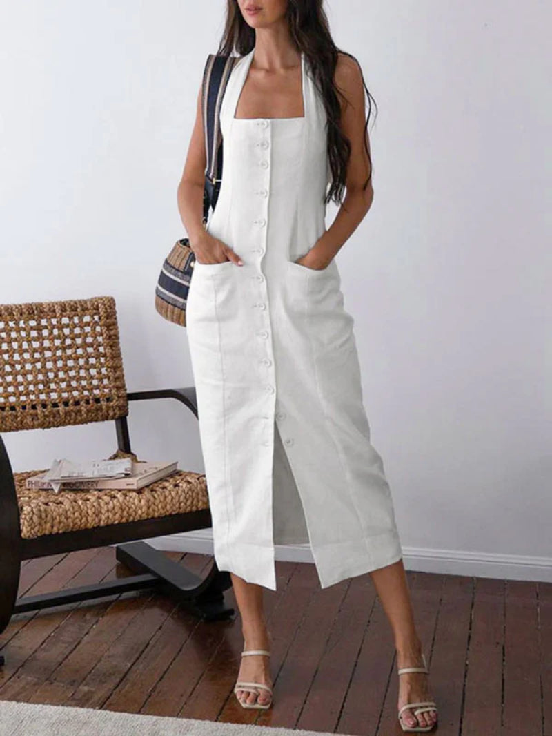 Tied Halter Open Back Midi Dress