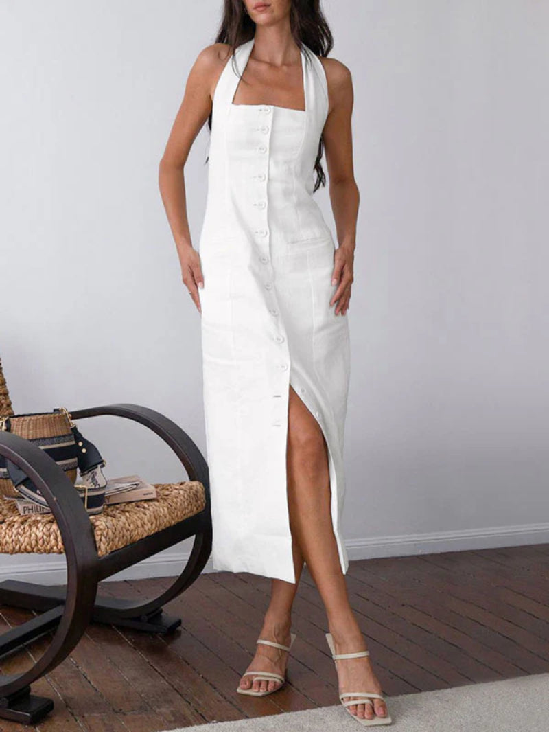 Tied Halter Open Back Midi Dress