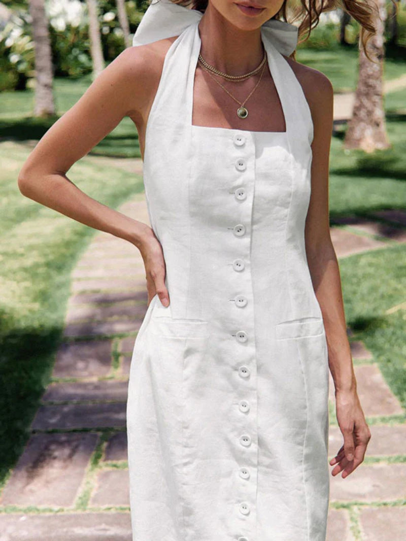 Tied Halter Open Back Midi Dress