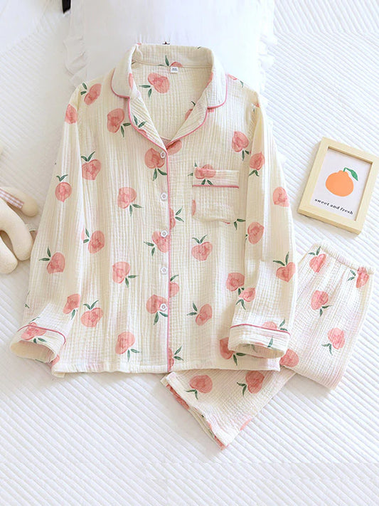 Pink Peaches Cotton Pajama Set