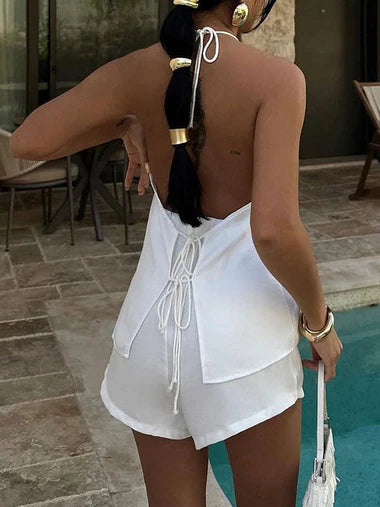 Backless Halter Top & Shorts Set