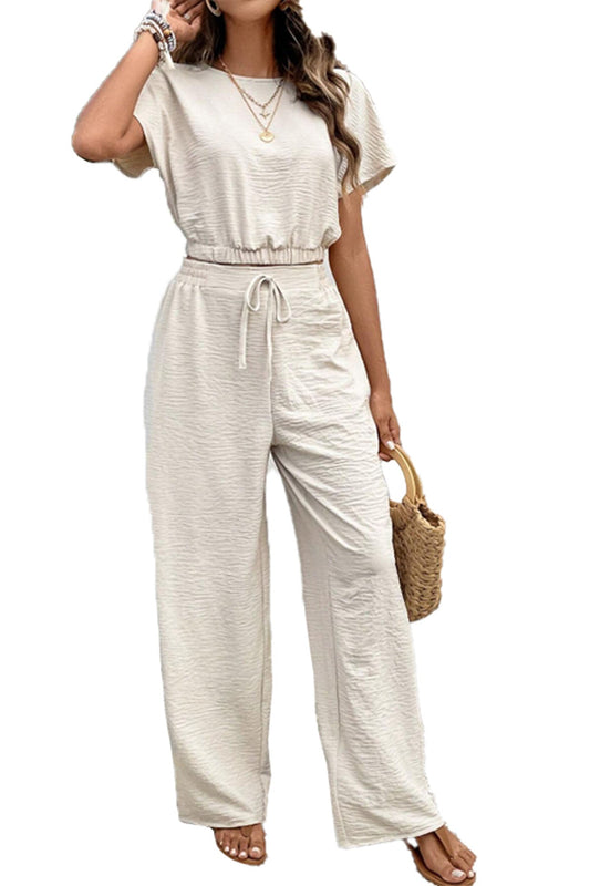 Batwing Sleeve Drawstring Straight Long Pants Set