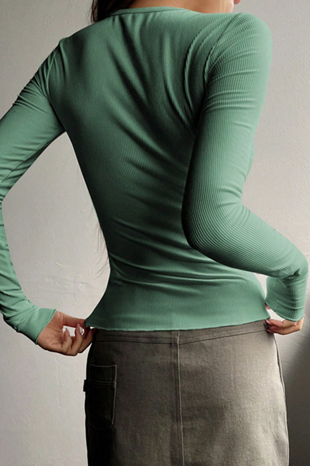 Button-down Slim Fit Ribbed Top