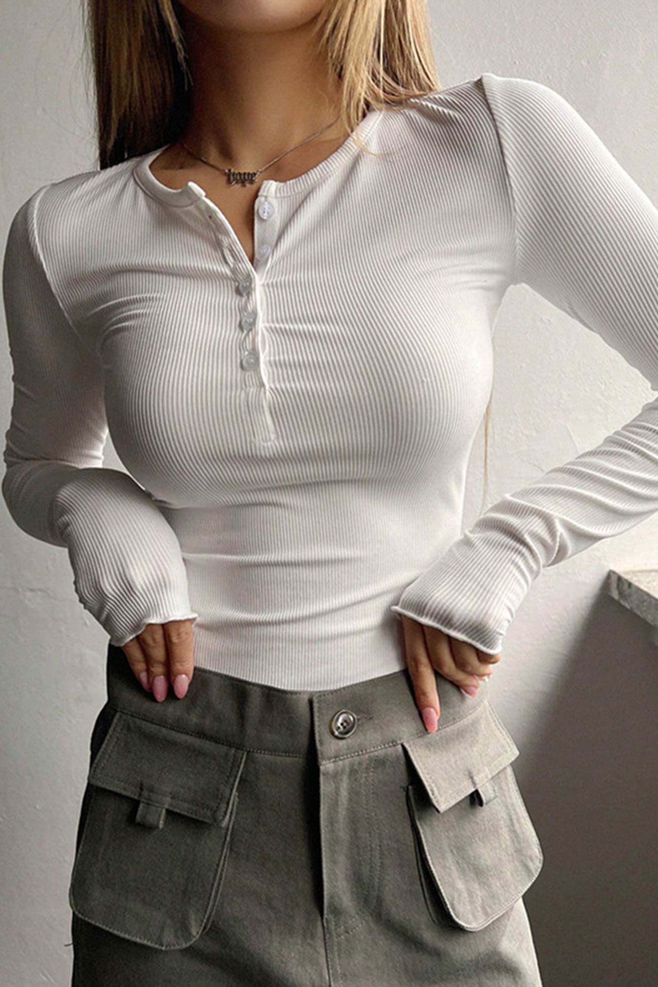 Button-down Slim Fit Ribbed Top