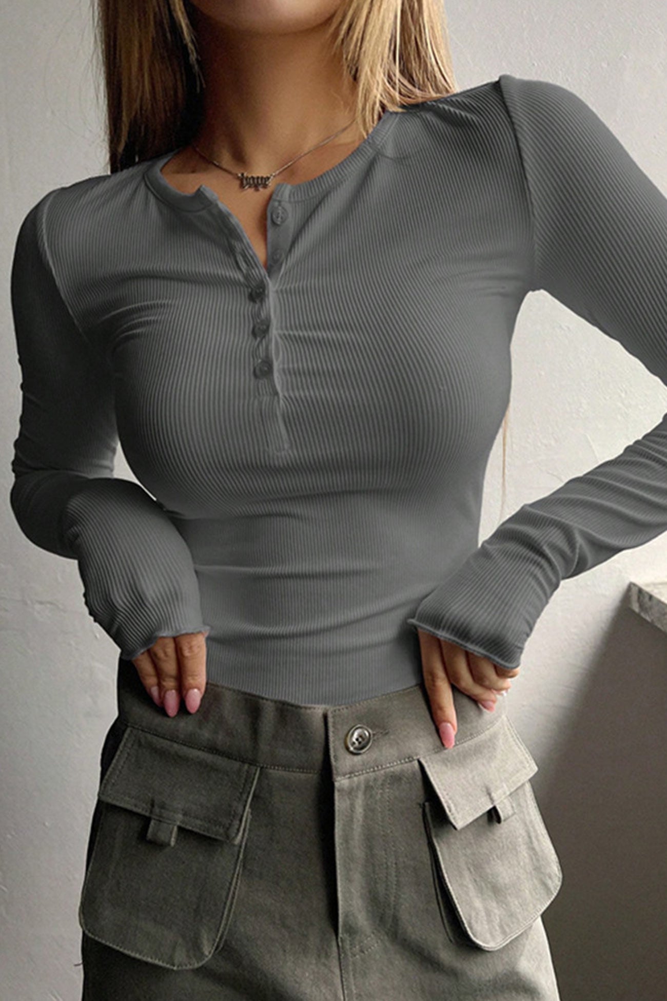 Button-down Slim Fit Ribbed Top