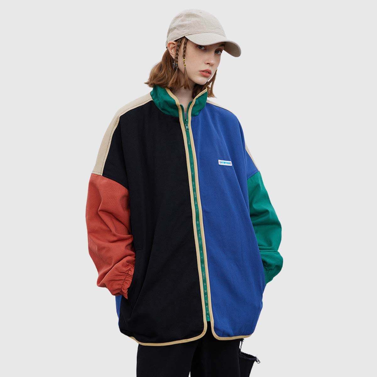 Color-Block Stand-Collar Jacket