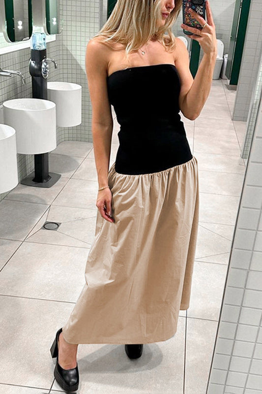 Contrast Strapless Ruched Dress